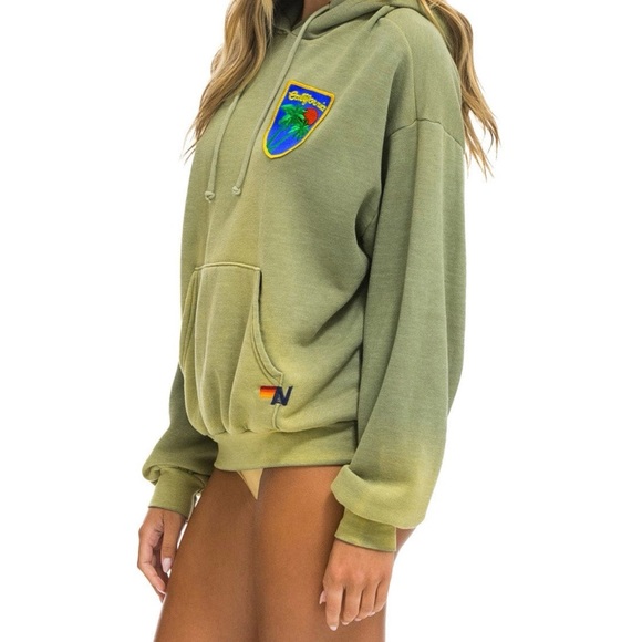 Aviator Nation California Palm Patch Relaxed Pullover Hoodie In Faded Army, XS. - Picture 2 of 8